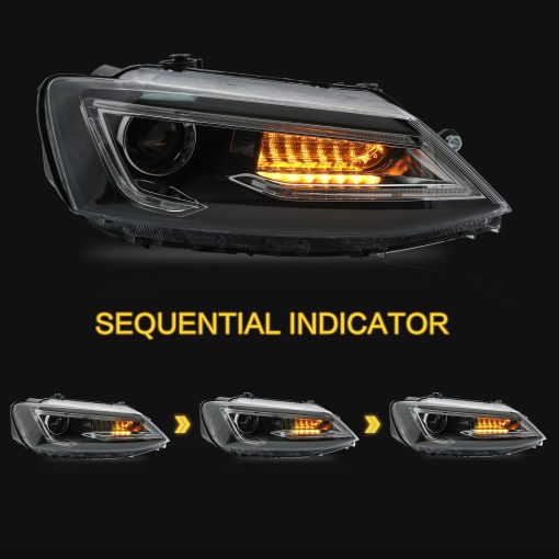 Faros delanteros VLAND para Volkswagen Jetta 2012-2018 (NO apto para GLI) con DRL, luz LED frontal con senal de giro secuencial, faro Plug-n-Play - Imagen 3