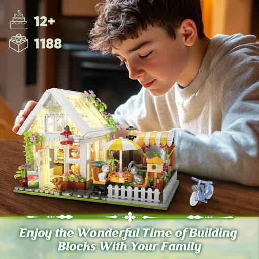 Juego de construccion de casa de flores, juguete de construccion de casa de jardin con luces LED, conjunto de modelo de invernadero creativo, kit de construccion de casa de cristal para jardin, regalo de Navidad y cumpleanos para ninos de 12+ (1188 piezas) - Imagen 7