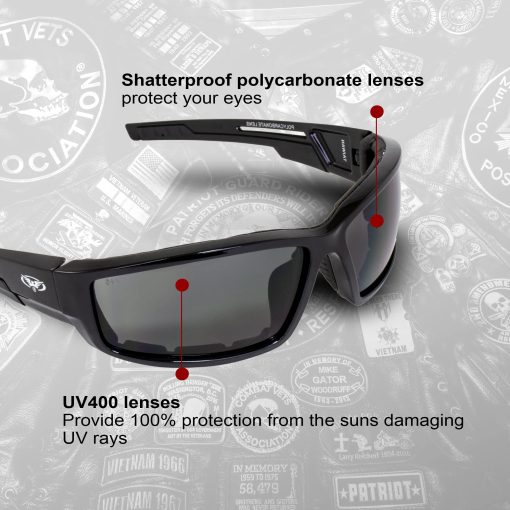 Global Vision 4 Pares de Gafas de Sol de Moto Acolchadas Global Vision Sly Negro con Lentes Transparentes, Gris, Amarillas y Espejo Rojo - Imagen 3