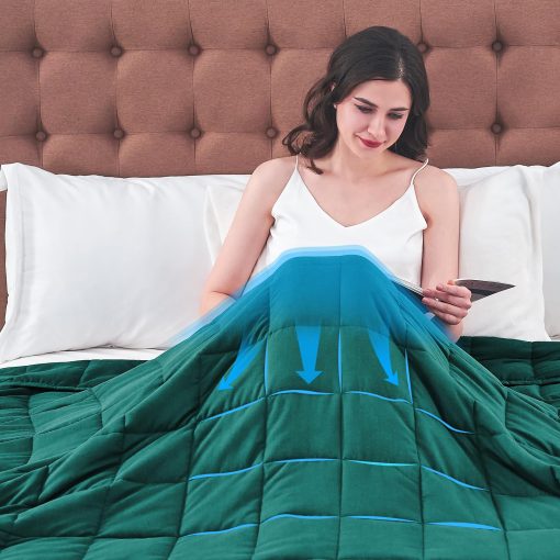 Manta pesada yescool para adultos (20 lbs, 88? x 104?, Verde oscuro) Manta pesada refrigerante para dormir perfecta para 190-210 lbs, Tamano queen Manta transpirable con cuentas de vidrio premium, Lavable a maquina - Imagen 5