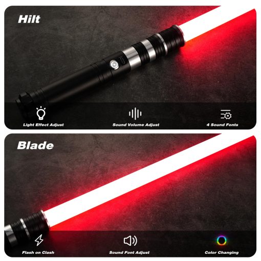 Sable de Luz RGB personalizado, 12 colores cambiantes, 4 fuentes de sonido/Mango de metal, Juguete de regalo de luz de sable para adultos, soporte para duelos intensos, Sable de luz ajustable en volumen con rueda convertec-Negro - Imagen 2
