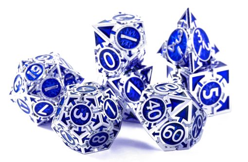 RULE DICE Conjunto de dados de metal para DND Dungeons and Dragons, D&D, Juego de roles de polihedros unico MTG con dados pesados de metal D&D en azul solido con caja de regalo de dados de DND D20 D4 D12 D10 D% D8 D6