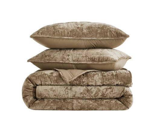 Chezmoi Collection Piers Juego de Edredon de Terciopelo Tan Oversized King, Set de 3 Piezas, Colcha de Terciopelo Desgastado, Ligero, para Todas las Estaciones - Reverso de Microfibra Cepillada con Doble Costura Cuadrada - Imagen 9