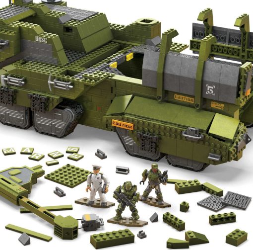Set de Juguetes de Construccion MEGA Halo Infinite, Tanque UNSC Elephant Sandnest con 2041 Piezas, 5 Figuras de Accion Micro Articuladas Posables, Verde, para Ninos y Fans - Imagen 5