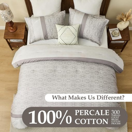Juego de Edredon PlushVibes Queen a Rayas - 100% Algodon Cepillado Marron Gris Ligero de 3 Piezas Tamaño Queen, Juego de Ropa de Cama Reversible Moderno Impreso de 300TC con 2 Fundas de Almohadas, Todo-estacion 90"x90" - Imagen 3