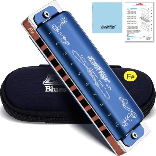 Armonica Diatonica East top en F# 10 Agujeros 20 Tonos 008K Armonica Blues con Estuche Azul, Armonica Estandar Para Adultos, Profesionales y Estudiantes