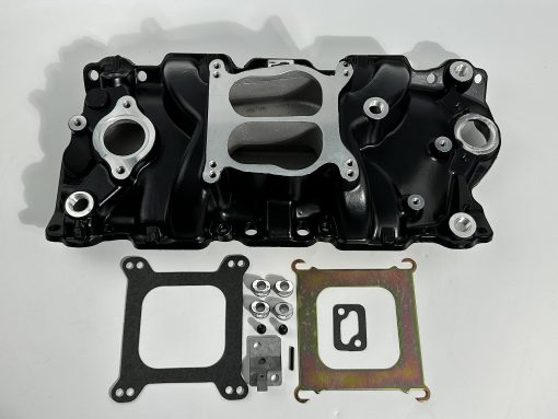 Multiple de admision Dual Plane para SBC Small Block Chevy 350 400 1956-1996 (Negro) - Imagen 2