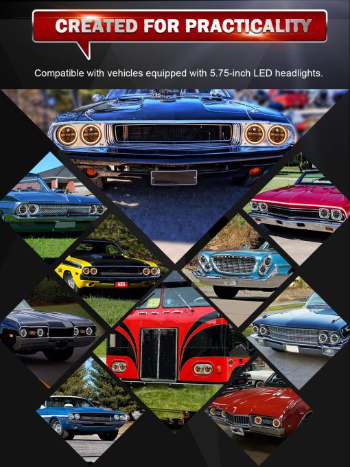 Faros LED redondos de 5.75 pulgadas CO LIGHT con DRL blanco y luz intermitente ambar y luz de proyector LED de haz alto/bajo sellado Compatible con Thunderbird Torino 4 piezas - Imagen 8