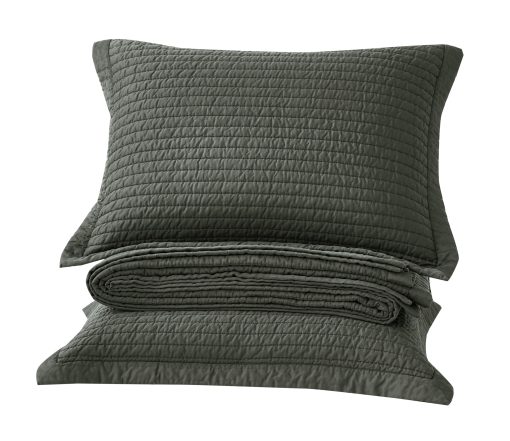 Juego de Colcha de 100% Tencel Lyocell Queen Size - Gris Pizarra Costura Pick Stitch Colcha Suave y Transpirable de 250GSM Relleno de Algodon para Todas las Estaciones - Imagen 9