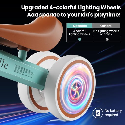 Bicicleta de equilibrio para bebes con luces coloridas para ninos y ninas de 1-2 anos, 10-24 meses, bicicleta de equilibrio para empujar, 4 ruedas, primera bicicleta para ninos, regalos de cumpleanos para ninos pequenos en edad preescolar - Imagen 2
