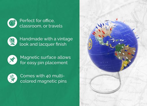 Globo Magnetico del Mundo, Esfera Magnetica de 10" de Pie para Escritorio u Oficina, Globo de Geografia Perfecto con Soporte para Decoracion del Hogar y Educacion - Bullseye Office (Azul) - Imagen 6