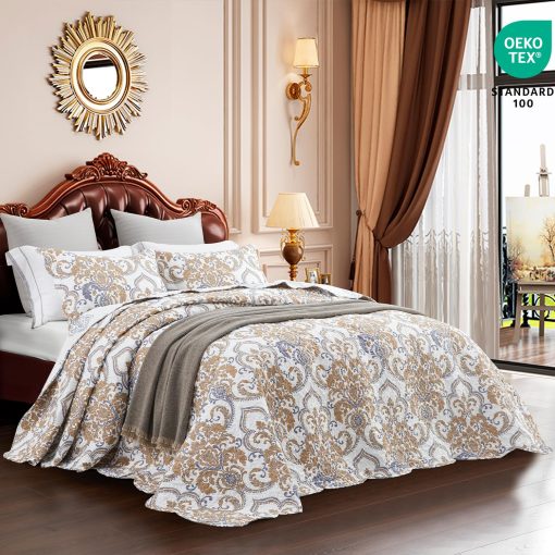 Colcha de Cama Queen Oversized CHIXIN - Coleccion de Lujo - Patron Europeo de Damasco Paisley - Cubierta de Cama Clasica y Hermosa, Ligera, Ultra Suave, 4 Piezas, 100% Microfibra, Blanco/Beige/Gris - Imagen 2