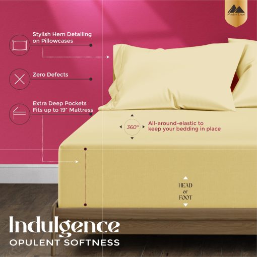 Juego de sabanas Mayfair Linen 100% algodon egipcio tamano completo - 1200 hilos 4 piezas Juego de sabanas Full de algodon egipcio, tejido saten Sabanas de lujo Full, Sabanas de alto hilo, Bolsillo profundo de 19" - Beige - Imagen 6