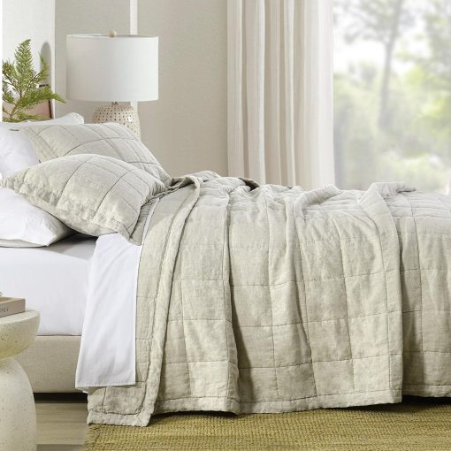 Colcha de lino King FineStichery, Colcha acolchada de caja para cama suave, Juego de ropa de cama de lino de lino de lino de 3 piezas, Edredon ligero de relleno de algodon para todas las estaciones con 2 fundas a juego - Imagen 3