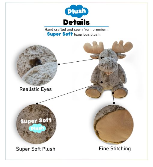 Almohada de Peluche de Alce DolliBu Tamano - Almohada de Animal Super Suave para Ninos, Companero de Siesta Acogedor, Almohada de Suelo para Ninos y Ninos Pequenos, Almohada de Abrazo Gigante, Almohada de Cuddle de Viaje para Ninos - 18 Pulgadas - Imagen 2