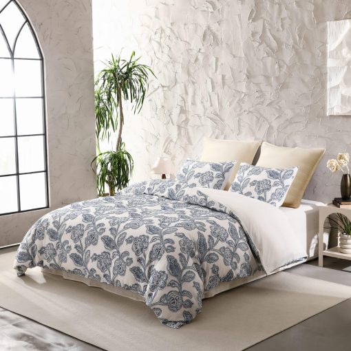 Juego de Edredon de Jacquard Clipped de Algodon Meadow Park de 5 Piezas, Tamaño Queen, Juego de Ropa de Cama de Estilo Shabby Chic, Azul - Imagen 6