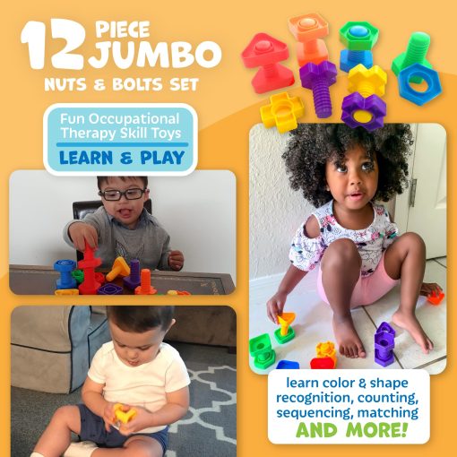 Set de 24 piezas de Tuercas y Tornillos de Plastico Skoolzy - 6 paquetes - Juguetes de Ingenieria para Niños - Juguetes de Tornillos para Niños con libro electronico - Imagen 3