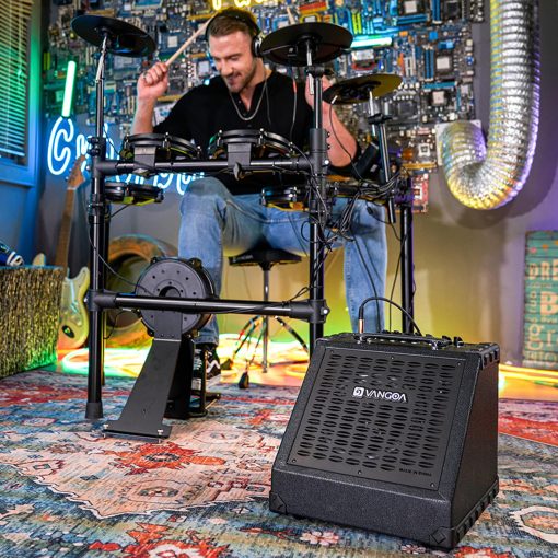 Amplificador de bateria electrica Vangoa 65W Profesional Altavoz de amplificador de tambor electronico inalambrico de 3 bandas EQ USB Monitor personal de bateria electrica Altavoz de teclado, Negro - Imagen 8