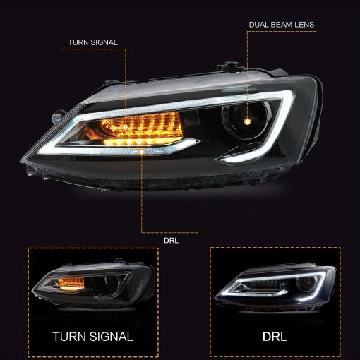 Faros delanteros VLAND para Volkswagen Jetta 2012-2018 (NO apto para GLI) con DRL, luz LED frontal con senal de giro secuencial, faro Plug-n-Play - Imagen 2