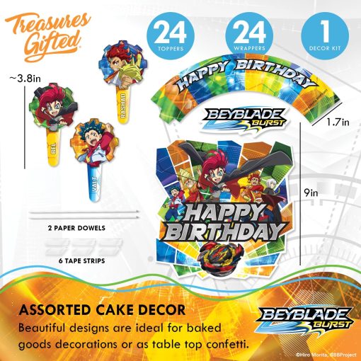 Juego de fiesta oficialmente autorizado de BEYBLADE BURST de Treasures Gifted - Sirve 16 invitados Set definitivo de suministros para fiestas BEYBLADE - Suministros para fiestas de cumpleaños de BEYBLADE - Manteles, platos, pancarta y mas de BEYBLADE - Imagen 7