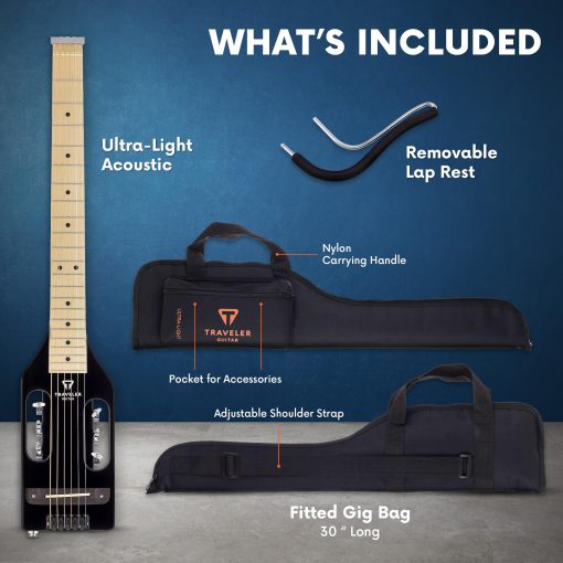 Guitarra Acustica Electrica Traveler Ultra-Light Gloss Black | Guitarra Electrica Acustica Portatil con Reposabrazos Removible | Guitarra de Viaje con Escala Completa de 24 3/4" sin Cabeza | Guitarra de Viaje con Funda Personalizada - Imagen 4