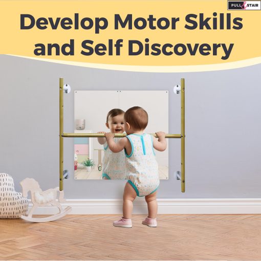 Set de Espejo de Coordinacion Montessori - Barra de Traccion y Espejo para Bebes, Ninos Pequenos | Desarrolla Habilidades Motoras Auto-Exploracion | Incluye Hardware | Espejo de Acrilico de Seguridad de Plexiglas y Barra de Acero Recubierta de Polvo - Imagen 3