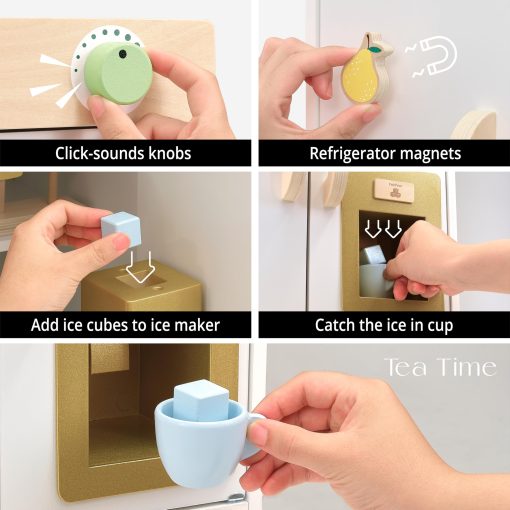Juego de Cocina para Ninos PairPear, Refrigerador de Juguete de Madera, Set de Congelador para Ninos, Cocina de Juguete para Ninos Pequenos con Accesorios de Cocina de Juego, Regalo de Comida de Juguete para Ninos y Ninas de 3+ anos - Imagen 3