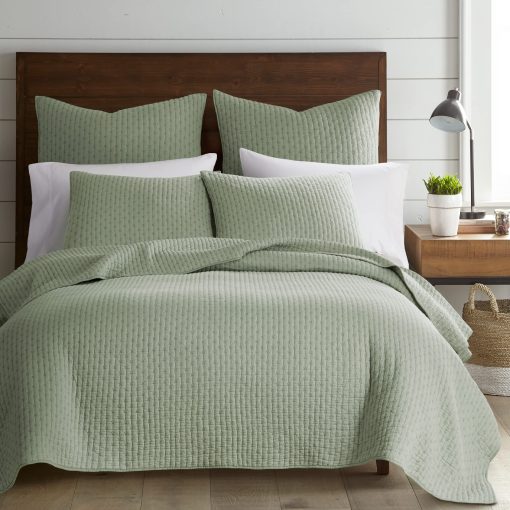 Juego de edredon Levtex Home - Cross Stitch Desert Sage - 100% algodon - Edredon King/Cal King (106x92in.) + 2 fundas de almohada King (36x20in.) - Reversible - Tela de algodon