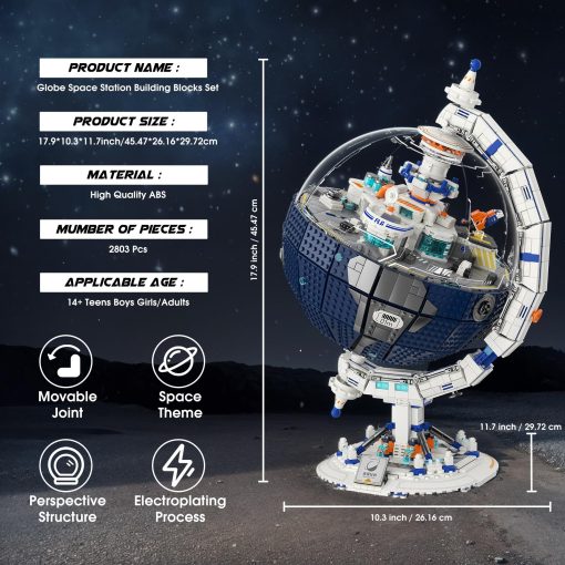 Set de construccion de la Estacion Espacial NUTCRACKER Globe para Adultos, Modelo de Bloques de Globo Terrestre Giratorio 360? con Luz, Kit de Construccion de Estacion Espacial Planetaria, Regalo de Cumpleanos Navideno para Nino Nina 14+ (2803 Piezas) - Imagen 2