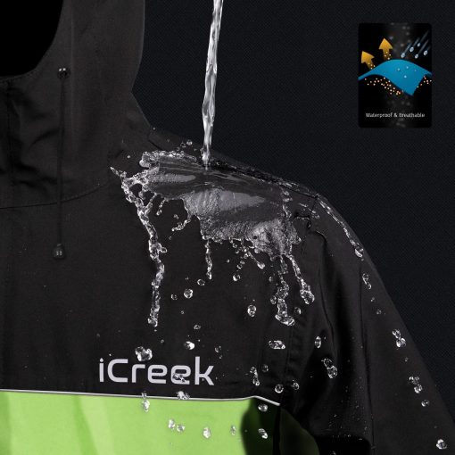 Conjunto de lluvia para motocicleta iCreek para hombres y mujeres impermeable anti-tormenta chamarra de alta visibilidad para ciclismo, golf, pesca, negro con verde, S - Imagen 2