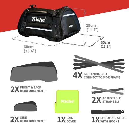 Bolsa Trasera para Motocicleta Niche, Resistente a la Intemperie, Cola de Tronco para Moto Deportiva y Moto de Calle, Tipo Universal - 60L (NMO-2211) - Imagen 3