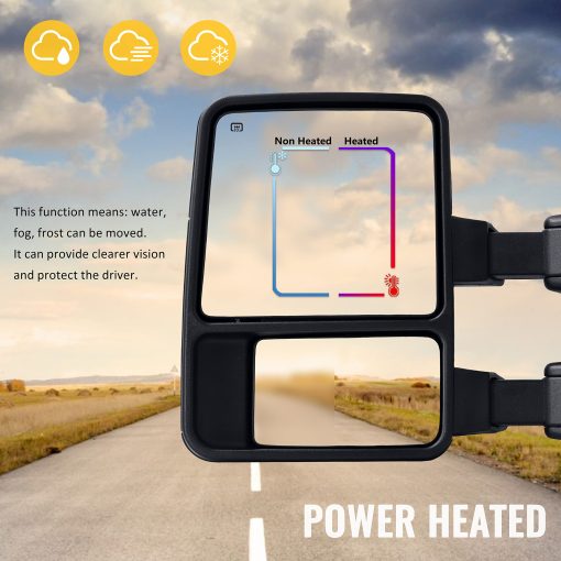 Espejos de remolque para Ford F250 F350 F450 F550 Super Duty 1999-2016 con Cristal Electrico Luz de Senal de Giro Luces de Marcha Extendibles Par (lente ahumado) - Imagen 6