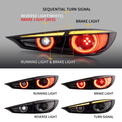 VLAND Luces traseras LED secuenciales completas compatibles con [Mazda 3 Axela 2014-2018] Conjunto de lampara trasera LED para freno y marcha atras, YAB-AL-0317 (Ahumado) [No apto para Hatchback] - Imagen 2