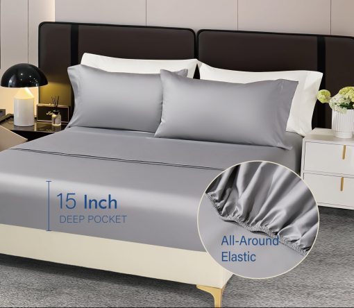 Juego de Sabanas Arianaut King Size Gris Claro 1000 Hilos de Algodon Egipcio Juego de Sabanas de Lujo Gris Claro 4 Piezas Calidad de Hotel Extra Profunda Suave Sabanas King Sedosas y Frescas - Imagen 7