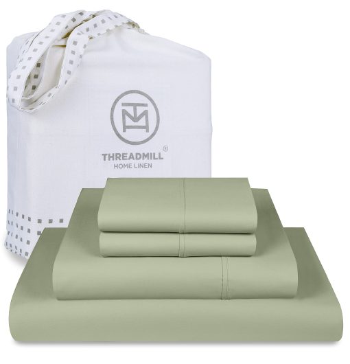Juego de sabanas de lujo Threadmill de algodon Supima, Juego de sabanas de algodon suave de 1000 hilos para cama tamaño Full, 4 piezas Juego de sabanas Full en verde salvia, Juego de sabanas con bolsillo profundo de calidad de hotel de 5 estrellas