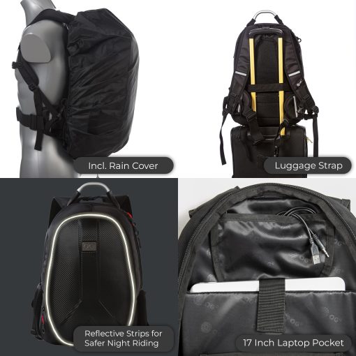 Mochila Impermeable OG Original GetAway para Motocicleta, Hombre, con Cubierta Dura, Gran Capacidad, Expandible 35L-45L, Bolsa para Casco de Motocicleta, Mochila para Casco, Antirrobo, Reflectante, USB, Portatil - Imagen 6
