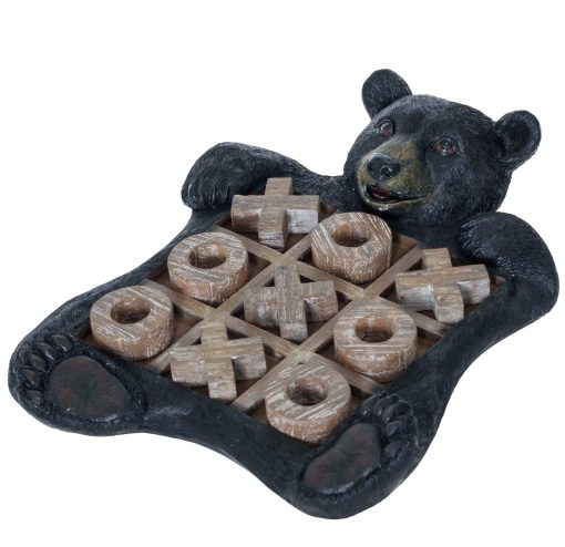 Juego de mesa de Tic Tac Toe Pine Ridge Bear Negro - Juego decorativo de 3 en raya Oso Teddy Negro Decoracion de hogar con tematica de osos negros rusticos - Juegos recreativos de interior Decoracion de osos negros - Imagen 3