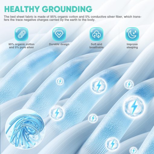Sabanas de Puesta a Tierra AsmrCap King, 95% Algodon Organico + 5% Fibra de Plata Pura, Sabanas con Cable de Puesta a Tierra, Kit de Puesta a Tierra para una Terapia de Sueno Saludable [76"x 80"x 13" Blanco-King] - Imagen 3