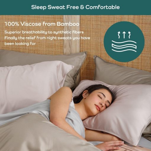 Juego de Sabanas Queen Size Bamtek 100% Viscosa de Bambu, Juego de Sabanas Queen Size Super Suaves, 4 Piezas de Sabanas Refrescantes para los Que Duermen Calientes, Sabanas de Cama de Cultivo Organico, Juego de Sabanas Grises Queen Size - Niebla Gris (60x80x18 pulgadas) - Imagen 3