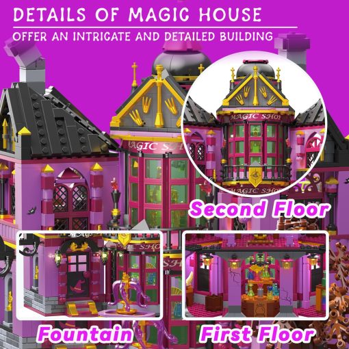 Set de Bloques de Construccion de Halloween QUEMISO - Kit de Arquitectura de 1366 Piezas de la Tienda de Magia de la Bruja, Perfecto para Adolescentes y Adultos, Casa Embrujada de Dos Pisos para la Decoracion de Halloween, Diversion Nocturna e Ideas de Regalo - Imagen 6
