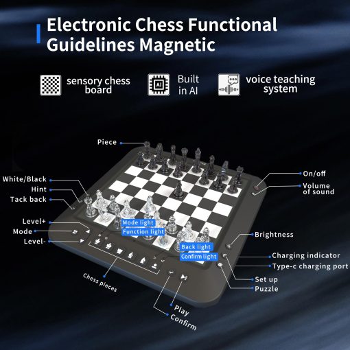 Tablero Electronico de Ajedrez, Juego de Mesa de Ajedrez, Juego de Ajedrez de Computadora, Juego de Ajedrez Electronico, Luces LED, Bateria Incorporada, Gran Compañero para Jugar y Practicar - Imagen 2