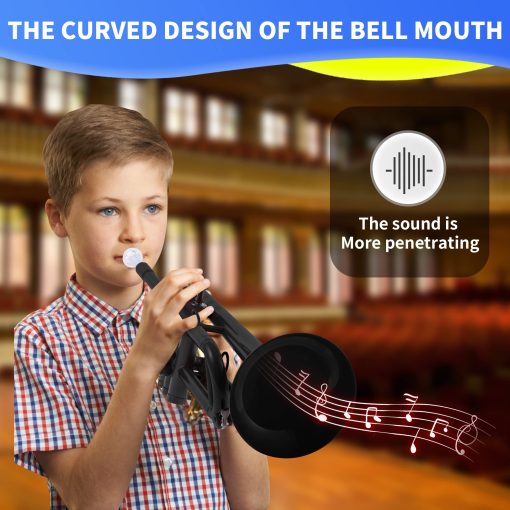 Trompeta Profesional de Plastico Bb PAMPET Conjunto Estandar de Trompeta para Estudiante Principiante Con Boquilla 7C y Boquilla 3C, Instrumento de Trompeta Bb, Negro - Imagen 2