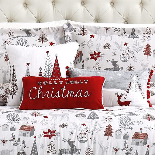 Set de Edredon navideño Southshore Fine Living, tamaño King con Fundas de almohada, Juego de Ropa de Cama navideña, Set de Edredon King/California King de 3 Piezas, arbol de Navidad y Reno Feliz Navidad, Rojo y Blanco - Imagen 4