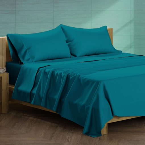 Juego de sabanas de algodon egipcio XOOX Linen 100% Queen Size - 1200 hilos 4 piezas Juego de sabanas Queen de algodon egipcio, Sabana de saten de lujo Queen, Sabanas de alto hilo, 19" bolsillo profundo - Azul verde