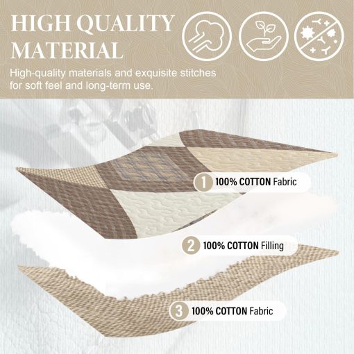 SahSahCasa Colcha Cubrecama Acolchada Reversible Extra Grande para Cama California King, 100% Algodon, Juego de 3 Piezas, Marron/Beige/Caqui - Imagen 4