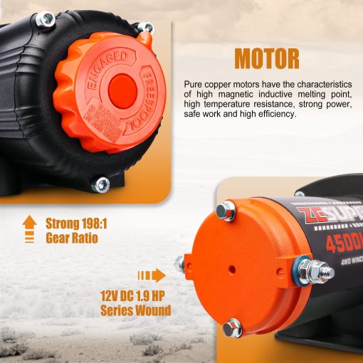 Malacate ZESUPER 4500 lb Impermeable IP67 con Control Remoto Inalambrico Cuerda de Malacate Sintetica Cabestrante Hawse Control Remoto Portatil de Malacate de ATV UTV 12V - Imagen 2