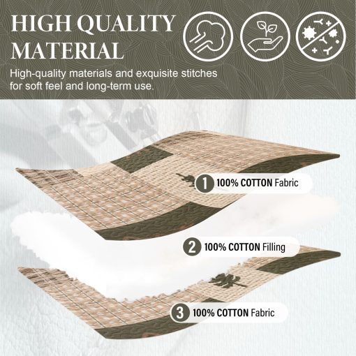 Juego de edredon SahSahCasa 100% algodon tamaño Queen, reversible de estilo rustico de cabaña de campo de granja, juego de ropa de cama, edredon ligero para cama Queen, 3 piezas, beige/verde grisaceo/marron - Imagen 5