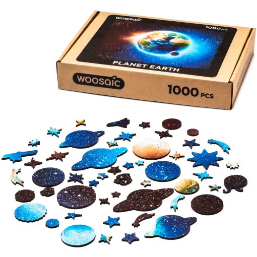 Rompecabezas de madera para adultos - Planeta Tierra en el espacio, 1000 piezas, 23.6" x 17.3", Hermoso paquete de regalo, Forma unica Mejor regalo para adultos y ninos - Imagen 4