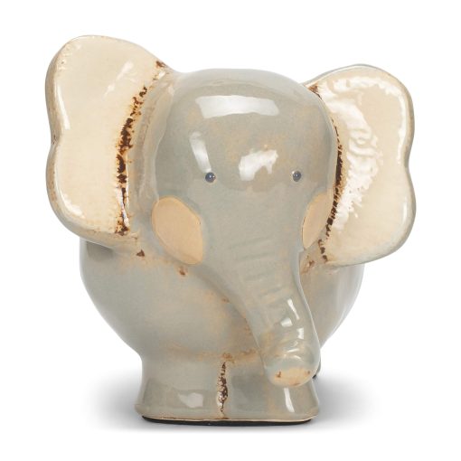 Cerdito Alcancia de Dinero de Ceramica Distressed Azul Brillante con Diseno de Elefante 6.5 x 6 - Imagen 2