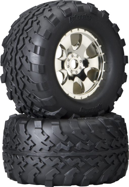 Llanta montada HPI Racing 4709 GT2 S Compound en rueda Warlock, cromo